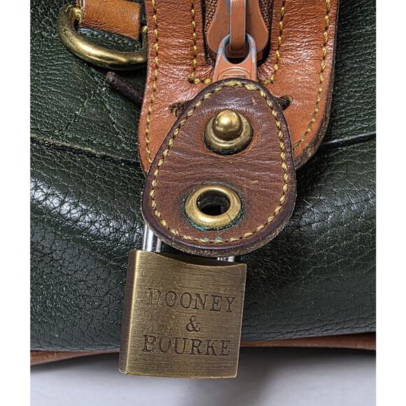 Dooney & Bourke Vintage AWL Leather Gladstone Satchel Green and British tan - Picture 5 of 8